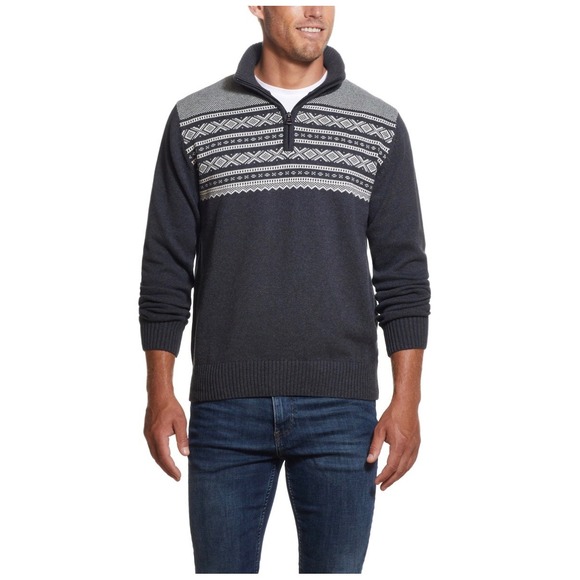 Original Weatherproof Vintage Other - Weatherproof Vintage Men's Quarter-Zip Pullover Sweater – Grey & White – Size M